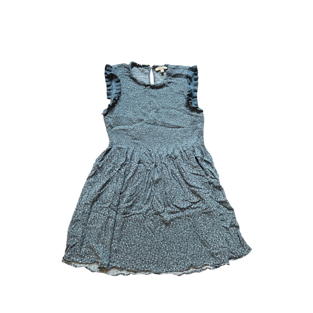 Les Serein Dress Women Blue Polka Dot‎ Smocked Ruffle Boho SIZE L